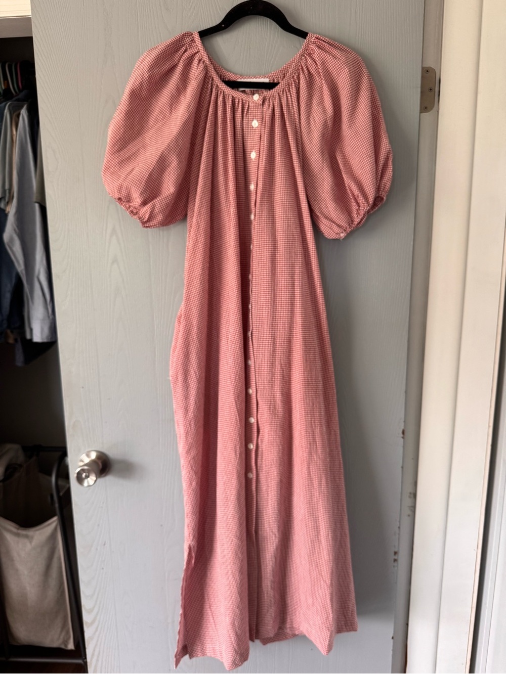 Carly Jean Los Angeles Pink Gingham Maxi Dress with Puff Sleeves